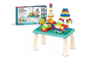 BLOCO DE MONTAR VERDE COM MESA EDUCATICO 100PÇS TK-AB8485